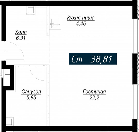 Студия 38 м²